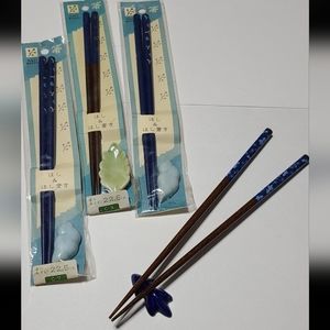 Vintage 9" Chopsticks from Japan, Set of 4 with Resting Ceramic? Stones